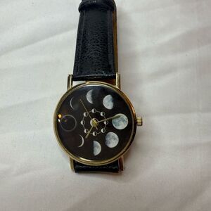 Hot Topic Black and Gold Blackheart Moon Phases Watch